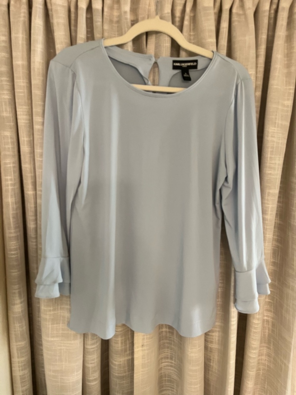 Karl Lagerfeld Light Blue Ruffle Cuff Blouse